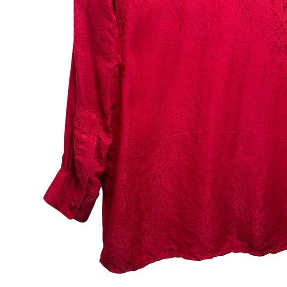 Vintage Silk Paisley Asian Inspired Cheongsam Shirt Size 10 Red 90s Y2K Jessica - Picture 10 of 12
